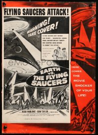 6t019 EARTH VS. THE FLYING SAUCERS 11x16 pressbook cover 1956 cool art of UFOs & aliens invading!