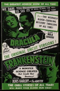 6t018 DRACULA/FRANKENSTEIN pressbook 1951 Boris Karloff & Bela Lugosi classic horror double-bill, great images!