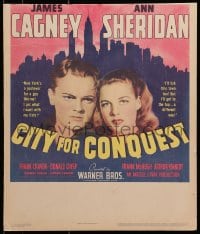 6t449 CITY FOR CONQUEST WC 1940 c/u of boxer James Cagney & beautiful Ann Sheridan, ultra rare!