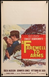 6t475 FAREWELL TO ARMS WC 1958 art of Rock Hudson kissing Jennifer Jones, Ernest Hemingway