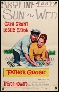 6t476 FATHER GOOSE WC 1965 sea captain Cary Grant & pretty Leslie Caron grabbing fish with hands!