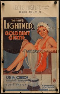 6t495 GOLD DUST GERTIE WC 1931 art of sexy gold digger Winnie Lightner in swimsuit with trophy!