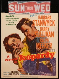 6t520 JEOPARDY WC 1953 Barbara Stanwyck in Jeopardy, struggling with Ralph Meeker, film noir!
