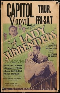6t534 LADY SURRENDERS WC 1930 Conrad Nagel carries Genevieve Tobin down stairs, Basil Rathbone!