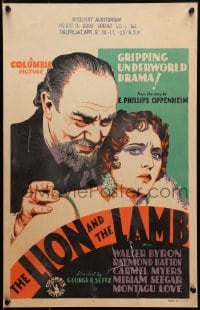 6t538 LION & THE LAMB WC 1931 art of Montagu Love & Carmel Myers, gripping underworld drama!