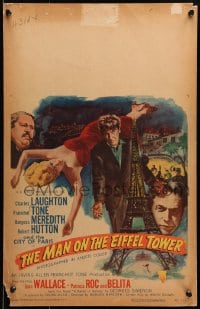 6t548 MAN ON THE EIFFEL TOWER WC 1949 Charles Laughton, sexy Jean Wallace, Widhoff film noir art!