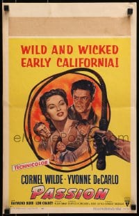6t576 PASSION WC 1954 Cornel Wilde, Yvonne De Carlo, Lon Chaney Jr., wicked early California!