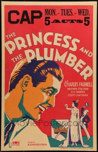 6t583 PRINCESS & THE PLUMBER WC 1930 cool artwork of smiling Charles Farrell & Maureen O'Sullivan!