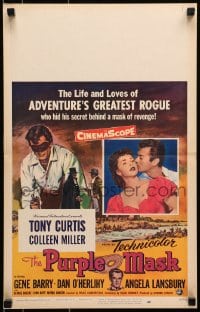 6t585 PURPLE MASK WC 1955 art of masked avenger Tony Curtis & with pretty Colleen Miller!