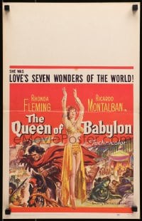 6t587 QUEEN OF BABYLON WC 1956 art of sexy Rhonda Fleming, love's seven wonders of the world!