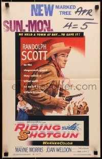 6t598 RIDING SHOTGUN WC 1954 great image of cowboy Randolph Scott with smoking gun!