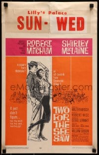 6t658 TWO FOR THE SEESAW WC 1962 art of Robert Mitchum & sexy beatnik Shirley MacLaine by Hooks!