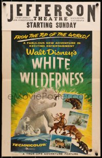 6t670 WHITE WILDERNESS WC 1958 Disney, cool art of polar bear & arctic animals on top of world!