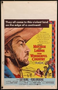 6t678 WONDERFUL COUNTRY WC 1959 great close up artwork of Texan Robert Mitchum in sombrero!