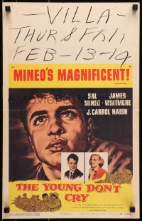 6t682 YOUNG DON'T CRY WC 1957 giant close up artwork of Sal Mineo, he's magnificent!