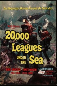6t002 20,000 LEAGUES UNDER THE SEA pressbook R1963 Jules Verne classic, art of deep sea divers!
