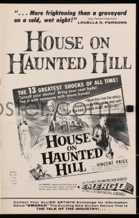 6t026 HOUSE ON HAUNTED HILL 8pg pressbook 1959 great images of Vincent Price, classic poster art!