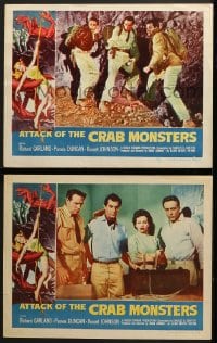 6w879 ATTACK OF THE CRAB MONSTERS 2 LCs 1957 Roger Corman sci-fi/horror, classic border art!