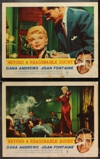 6w882 BEYOND A REASONABLE DOUBT 2 LCs 1956 Fritz Lang directed noir, Dana Andrews & Barbara Nichols!