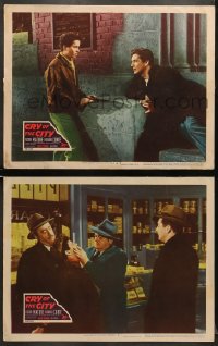 6w904 CRY OF THE CITY 2 LCs 1948 Siodmak film noir, great images of Victor Mature, Richard Conte!