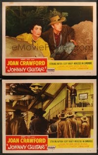 6w936 JOHNNY GUITAR 2 LCs 1954 Joan Crawford & Sterling Hayden in title role, Nicholas Ray!