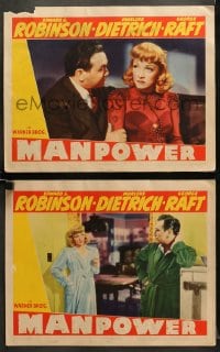 6w948 MANPOWER 2 LCs 1941 George Raft, Edward G. Robinson, sexy Marlene Dietrich!