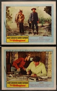 6w993 UNFORGIVEN 2 LCs 1960 great images of Burt Lancaster, John Saxon, directed by John Huston!