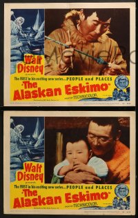 6w738 ALASKAN ESKIMO 4 LCs 1953 Walt Disney, art of arctic natives, People & Places series!
