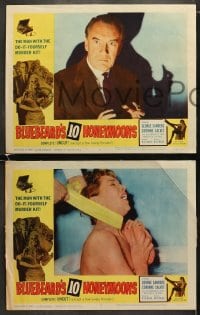 6w074 BLUEBEARD'S 10 HONEYMOONS 8 LCs 1960 wild border art of George Sanders with skeleton bride!