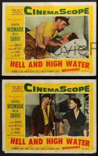 6w576 HELL & HIGH WATER 7 LCs 1954 Samuel Fuller, Richard Widmark with sailors prepare to fight!