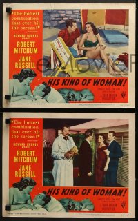 6w199 HIS KIND OF WOMAN 8 LCs 1951 Robert Mitchum, sexy Jane Russell, presented by Howard Hughes!