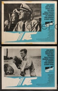 6w224 IN HARM'S WAY 8 LCs 1965 John Wayne, Kirk Douglas, Otto Preminger, great Saul Bass border art!