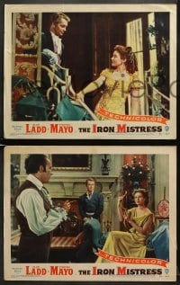 6w837 IRON MISTRESS 3 LCs 1952 great images of Alan Ladd as Jim Bowie and gorgeous Virginia Mayo!