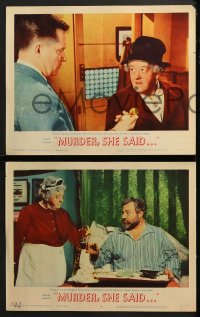 6w594 MURDER SHE SAID 7 LCs 1961 Margaret Rutherford as Miss Marple examining clue with Tingwell!