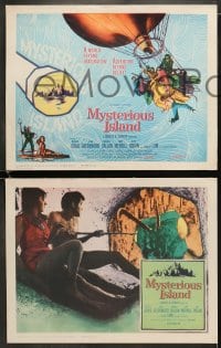 6w327 MYSTERIOUS ISLAND 8 LCs 1961 Ray Harryhausen, Jules Verne sci-fi, cool hot-air balloon tc art!