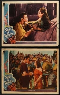 6w777 NIGHT IN PARADISE 4 LCs 1945 Merle Oberon, Turhan Bey, the night you will never forget!