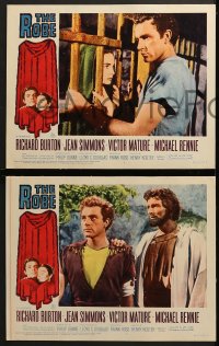 6w724 ROBE 5 LCs R1963 young Richard Burton & Michael Rennie in story of love & faith!