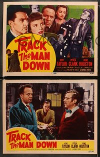 6w496 TRACK THE MAN DOWN 8 LCs 1955 detective Kent Taylor, Petula Clark, murder mystery!