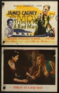 6w499 TRIBUTE TO A BAD MAN 8 LCs 1956 cowboy James Cagney, pretty Irene Papas, Vic Morrow!