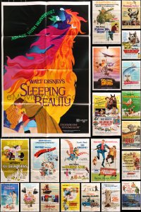 6x136 LOT OF 57 FOLDED DISNEY ONE-SHEETS 1960s-1980s from animated & live action movies!