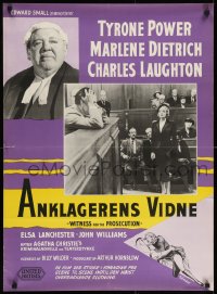 6y047 WITNESS FOR THE PROSECUTION Danish 1958 Wilder, Power, Dietrich, Laughton, Wenzel art!