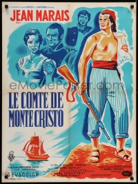 6y353 COUNT OF MONTE CRISTO French 23x31 1955 Jean Marais as Edmond Dantes, art by Cerutti!