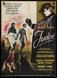 6y372 JUDEX French 23x32 1963 cool Xarrie artwork of caped master criminal & masked kidnappers!