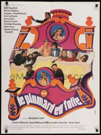 6y378 LE LIT ZE BAWDY BED French 24x32 1974 Le Plumard En Folie, wacky image of top cast in beds!