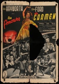 6y379 LOVES OF CARMEN French 22x32 1950 different art of sexy Rita Hayworth & images of Glenn Ford!