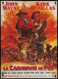6y403 WAR WAGON French 23x31 1967 cowboys John Wayne & Kirk Douglas, stagecoach art by Mascii!