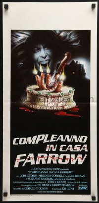 6y845 BLOODY BIRTHDAY Italian locandina 1984 weird gruesome hand-in-birthday-cake artwork!