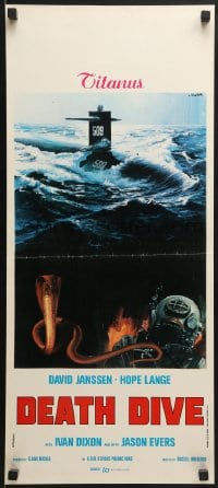 6y864 DEATH DIVE Italian locandina 1975 cool art of submarine, deep sea diver & cobra by Crovato!