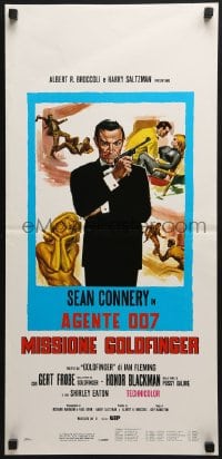 6y898 GOLDFINGER Italian locandina R1980s art of Sean Connery as James Bond + golden Shirley Eaton