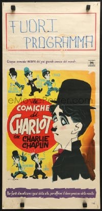 6y918 LE COMICHE DI CHARLOT Italian locandina 1950s Enrico De Seta artwork of Charlie Chaplin!
